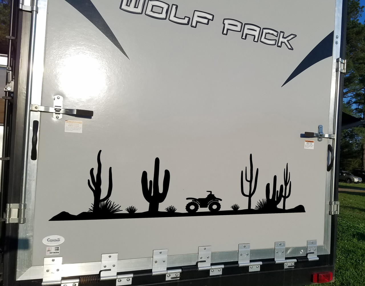 ATV Desert Scene Vinyl Decal V2 - Cactus RV Toy Hauler Graphics Quad 4-Wheeler - Die Cut Sticker
