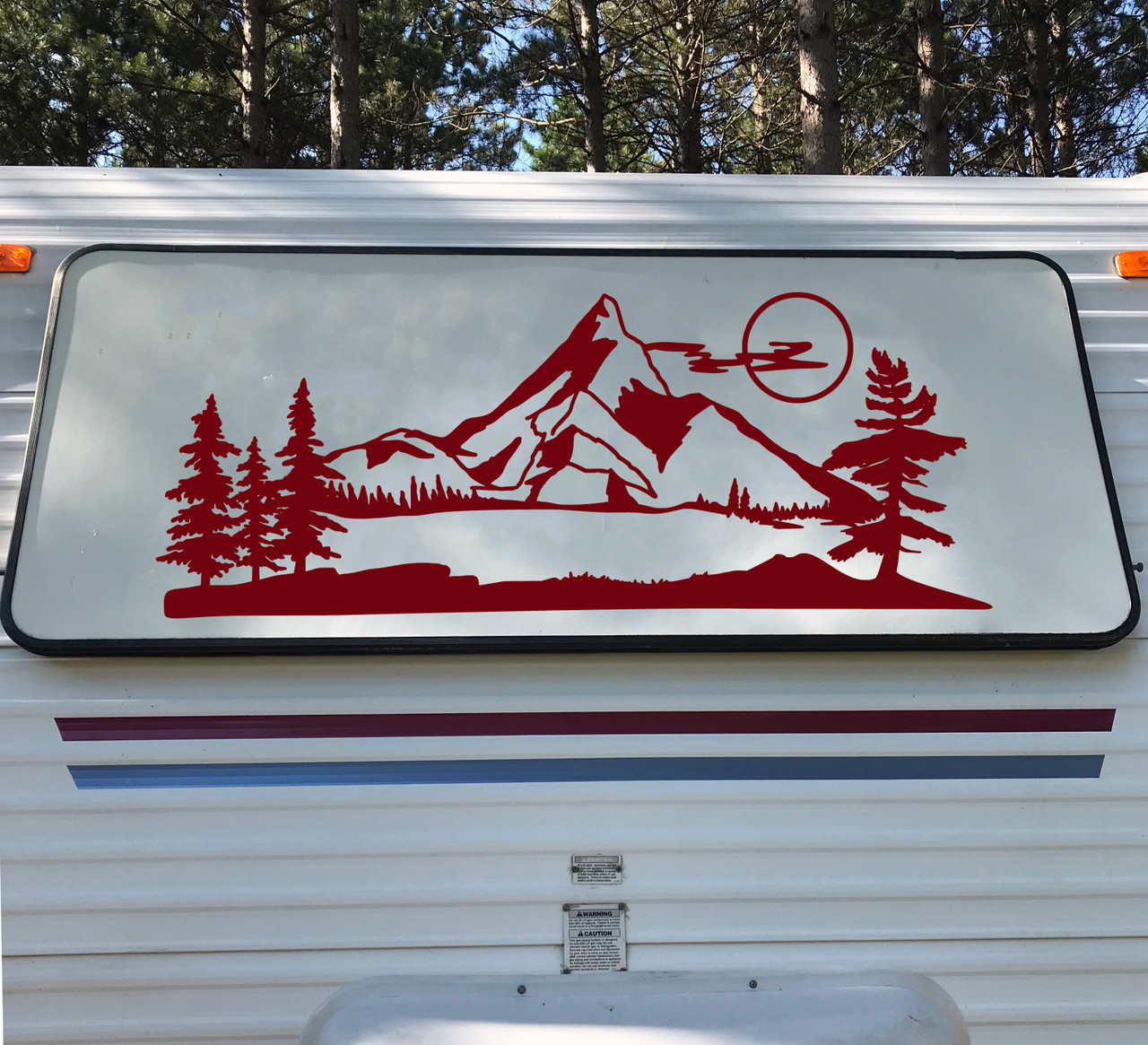Mountains Moon Vinyl Decal V2 - Forest RV Camper Travel Trailer Graphics Scene - Die Cut Sticker