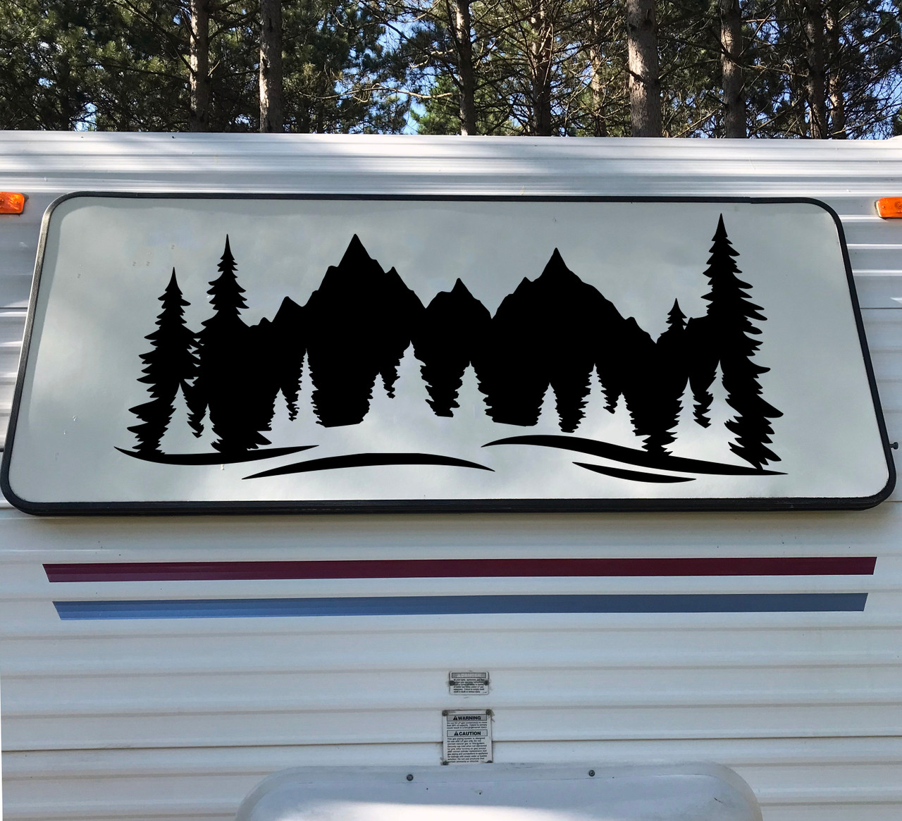 Mountain Forest Scene Vinyl Decal V11 - RV Camper Graphics - Die Cut Sticker