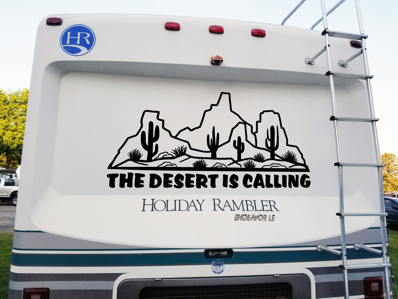 The Desert is Calling Vinyl Decal V3 - Cactus RV Camper Graphics Scene - Die Cut Sticker