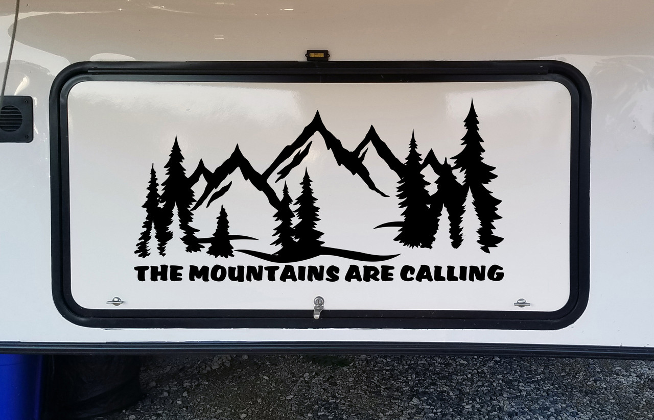 The Mountains Are Calling Vinyl Decal V1 - RV Camper Graphics Scene - Die Cut Sticker
