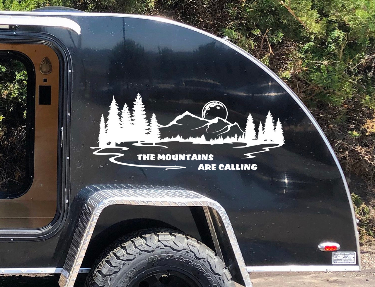The Mountains Are Calling Vinyl Decal V4 - Moon RV Camper Graphics Scene - Die Cut Sticker