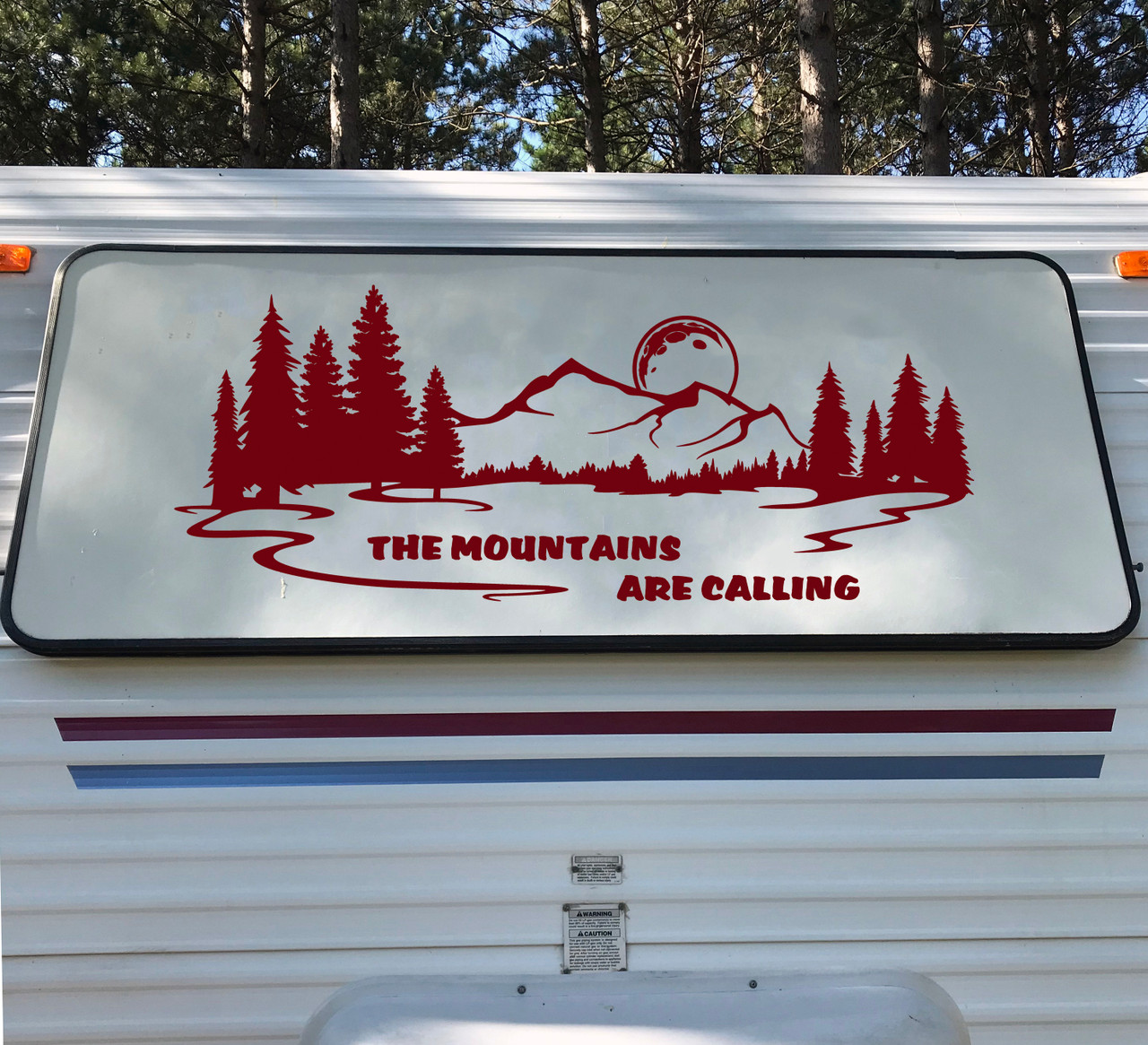 The Mountains Are Calling Vinyl Decal V4 - Moon RV Camper Graphics Scene - Die Cut Sticker