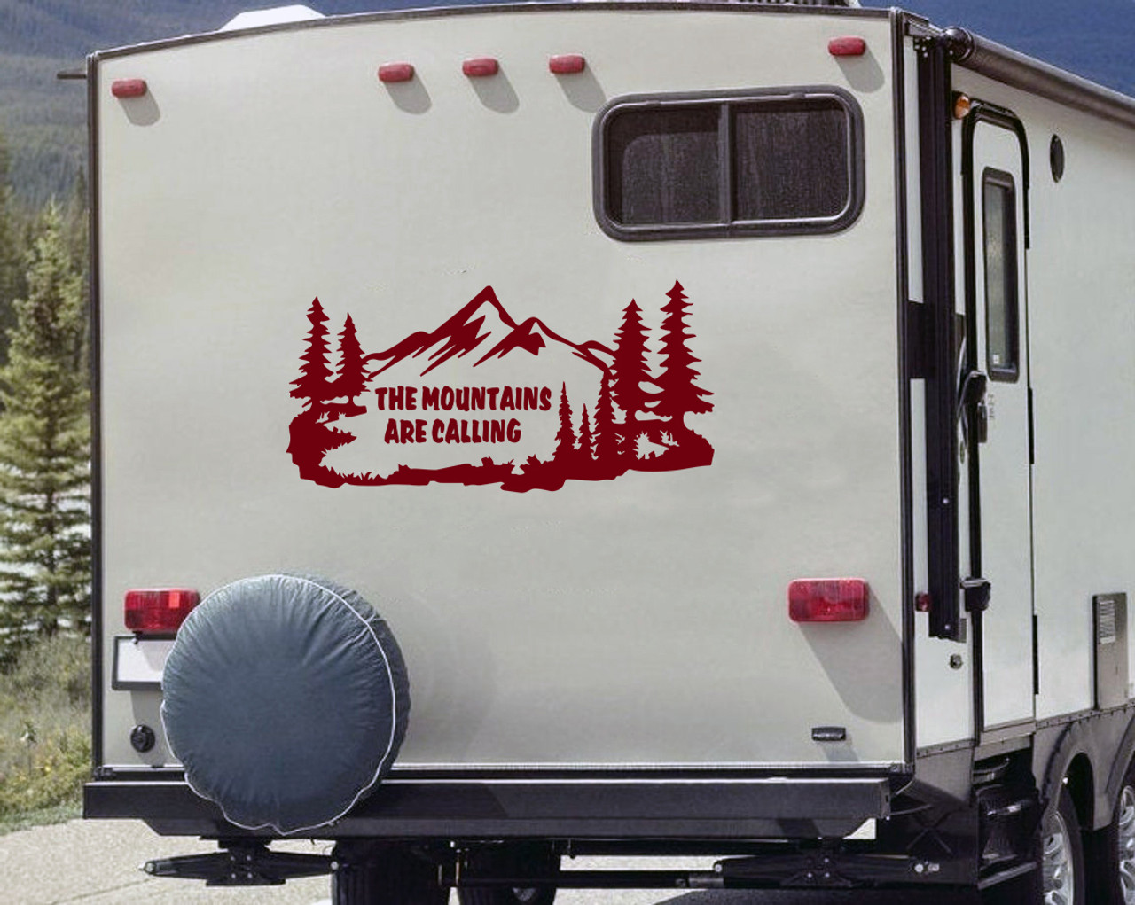 The Mountains Are Calling Vinyl Decal V5 - Moon RV Camper Graphics Scene - Die Cut Sticker