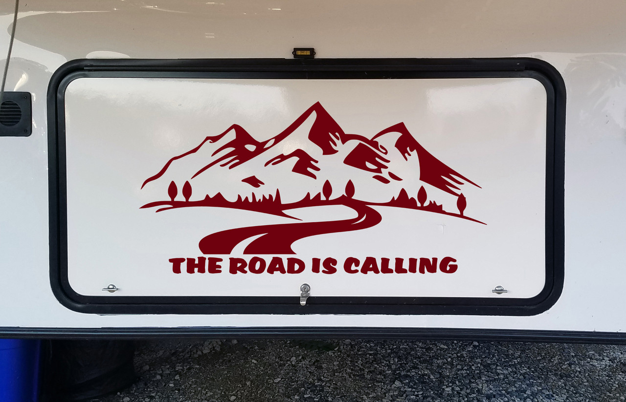 The Road is Calling Mountain Scene Vinyl Decal V1 - RV Camper Graphics - Die Cut Sticker