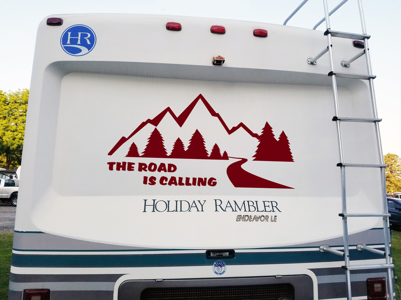 The Road is Calling Mountain Scene Vinyl Decal V2 - Forest RV Camper Graphics - Die Cut Sticker