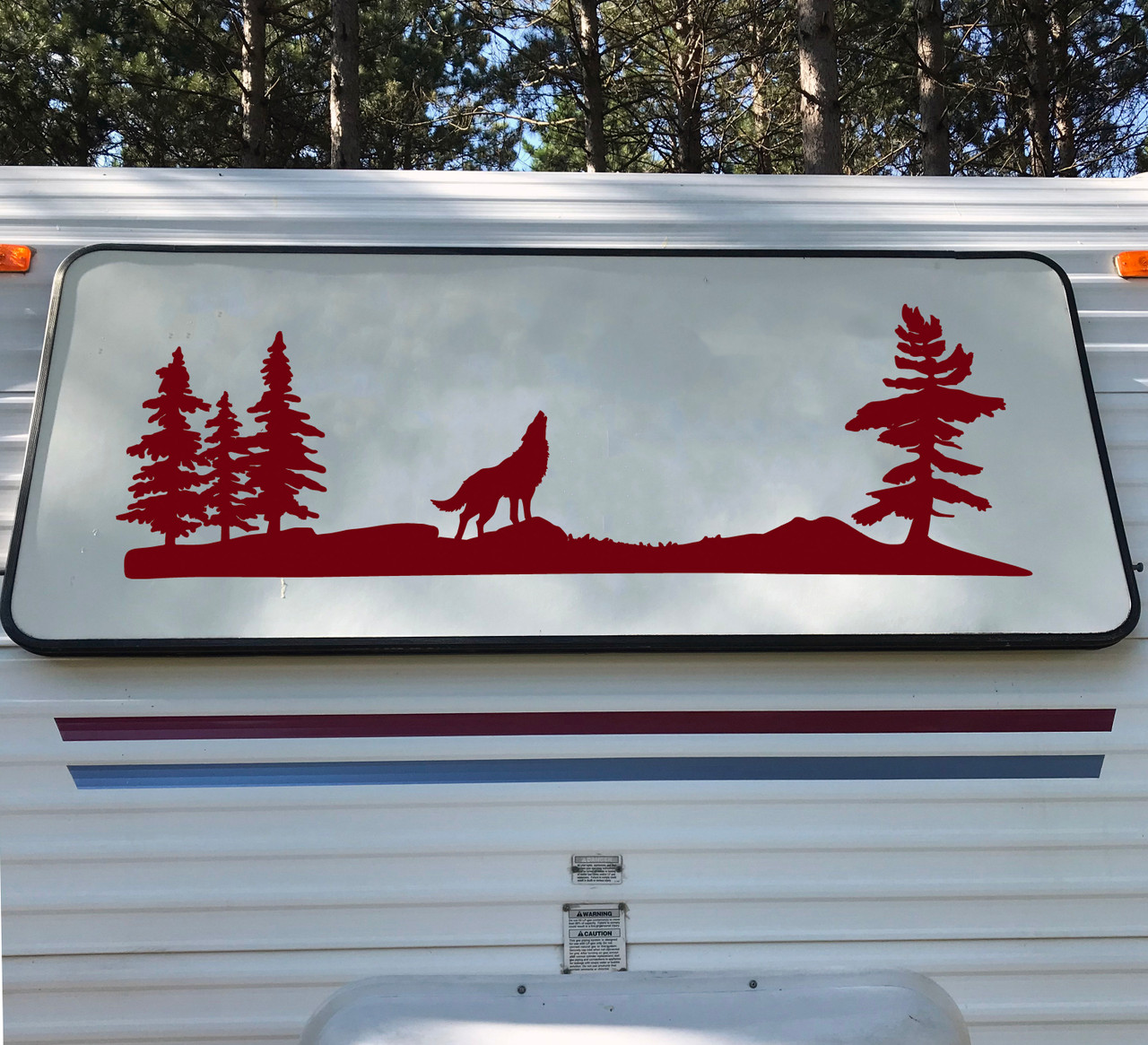 Howling Wolf Trees Scene V2 - RV Graphics Camper Travel Trailer - Die Cut Sticker