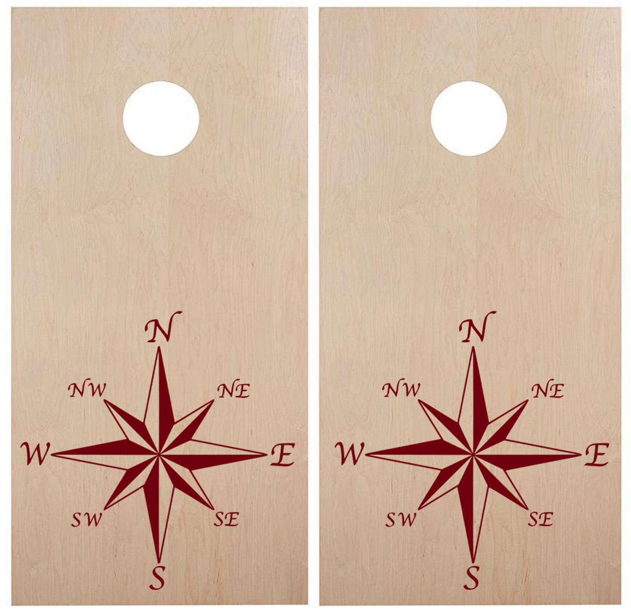 Compass Rose Cornhole Board Decals V2 - Beanbag Game Summer - Die Cut Stickers (2-pack) 22w x 22h inches
