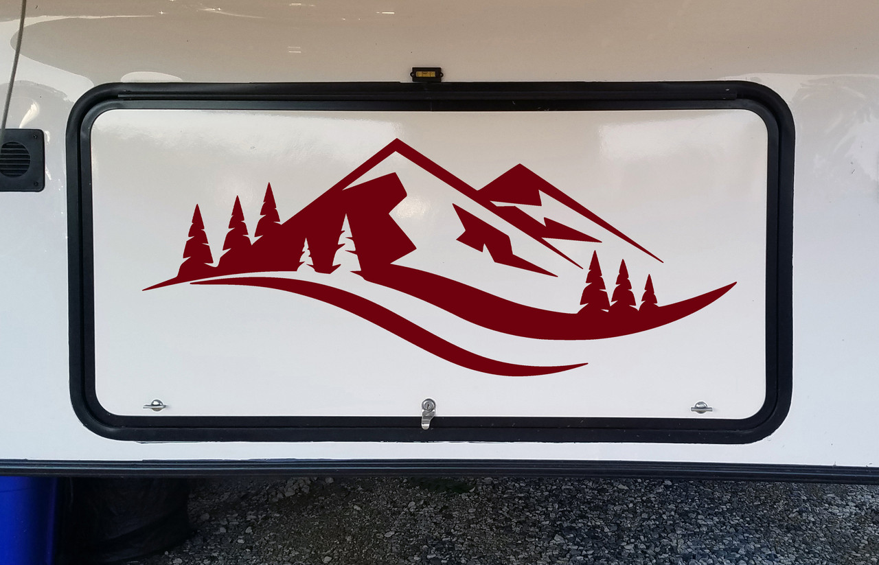Mountains Forest Scenery V12 - Camper RV Graphics Scene - Die Cut Sticker