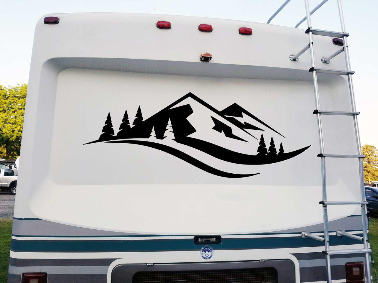 Mountains Forest Scenery V12 - Camper RV Graphics Scene - Die Cut Sticker