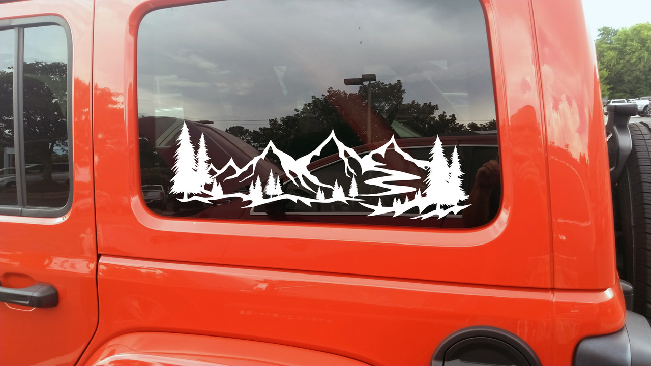 Mountain Forest Scene Vinyl Decal V15 - RV Graphics Camper - Die Cut Sticker