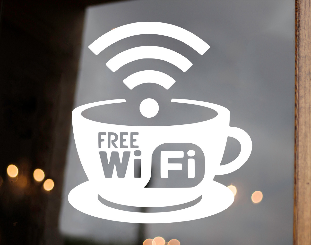 Free Wi-Fi Coffee Cup Vinyl Decal - Wireless Internet Cafe - Die Cut Sticker
