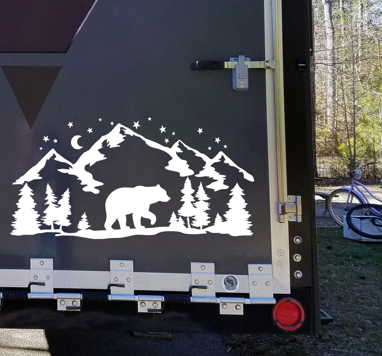 Bear Mountains Moon Scene V4 - RV Travel Trailer Graphics - Die Cut Sticker