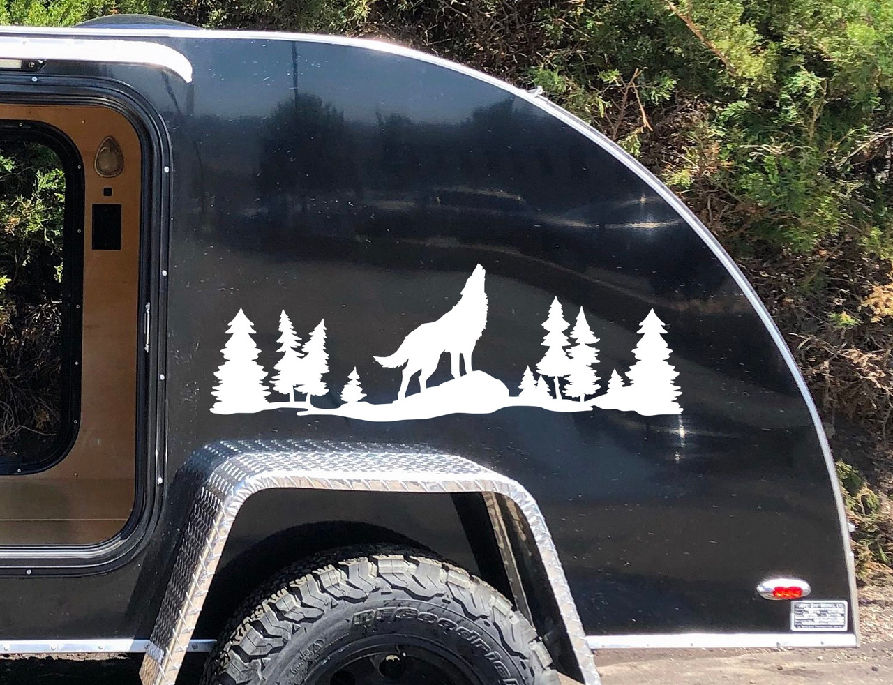 Howling Wolf Forest Scene V1 - Camping RV Travel Trailer Graphics - Die Cut Sticker