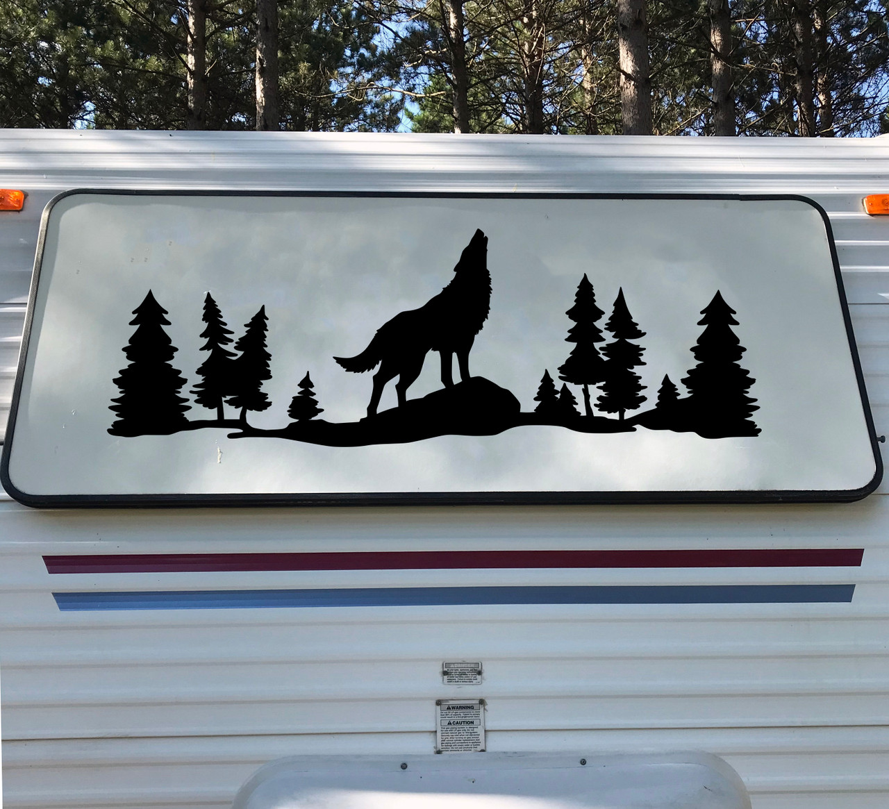 Howling Wolf Forest Scene V1 - Camping RV Travel Trailer Graphics - Die Cut Sticker