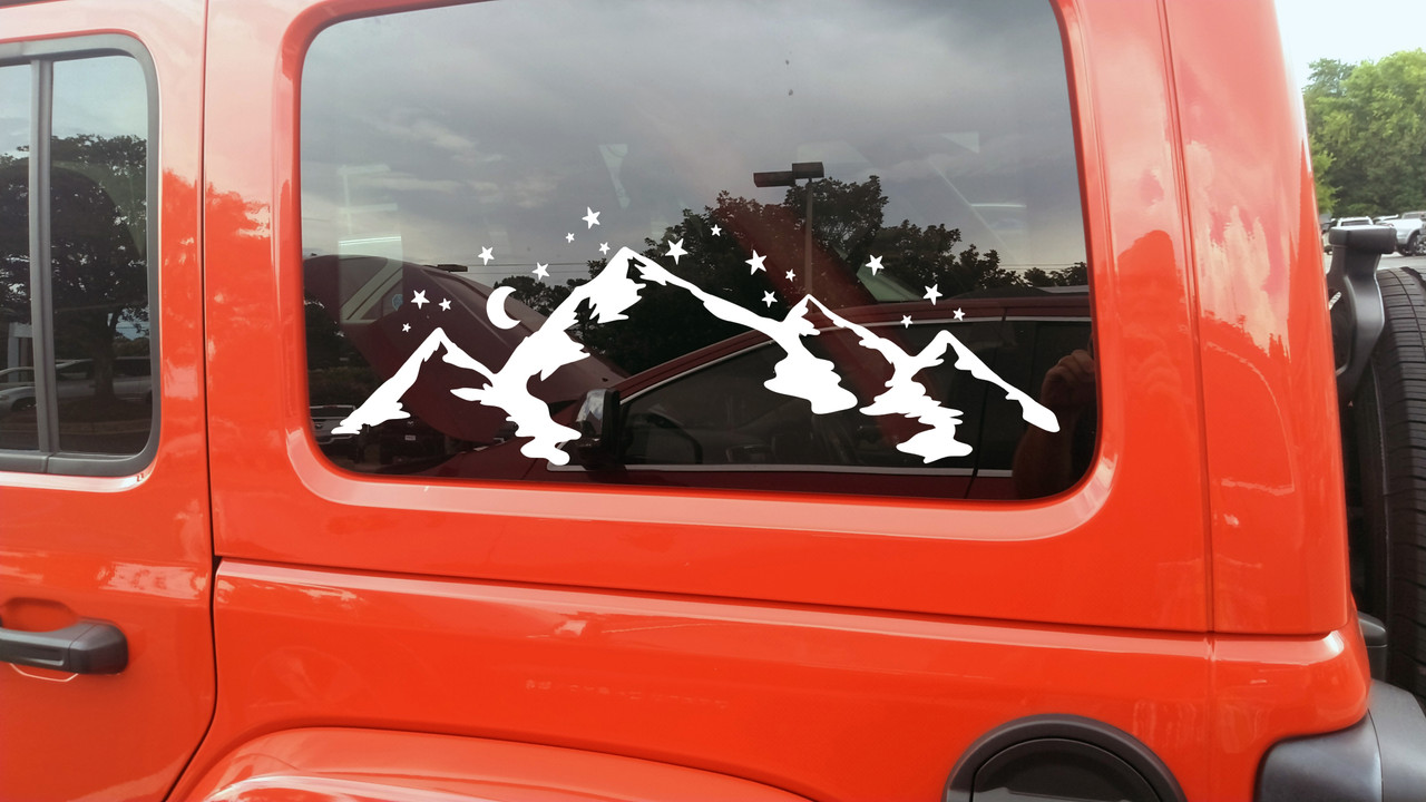 Mountains Moon Scene Vinyl Decal V5 - RV Camper Graphics - Die Cut Sticker
