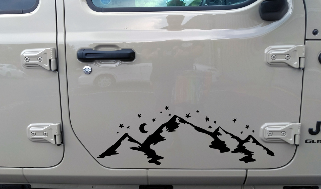 Mountains Moon Scene Vinyl Decal V5 - RV Camper Graphics - Die Cut Sticker
