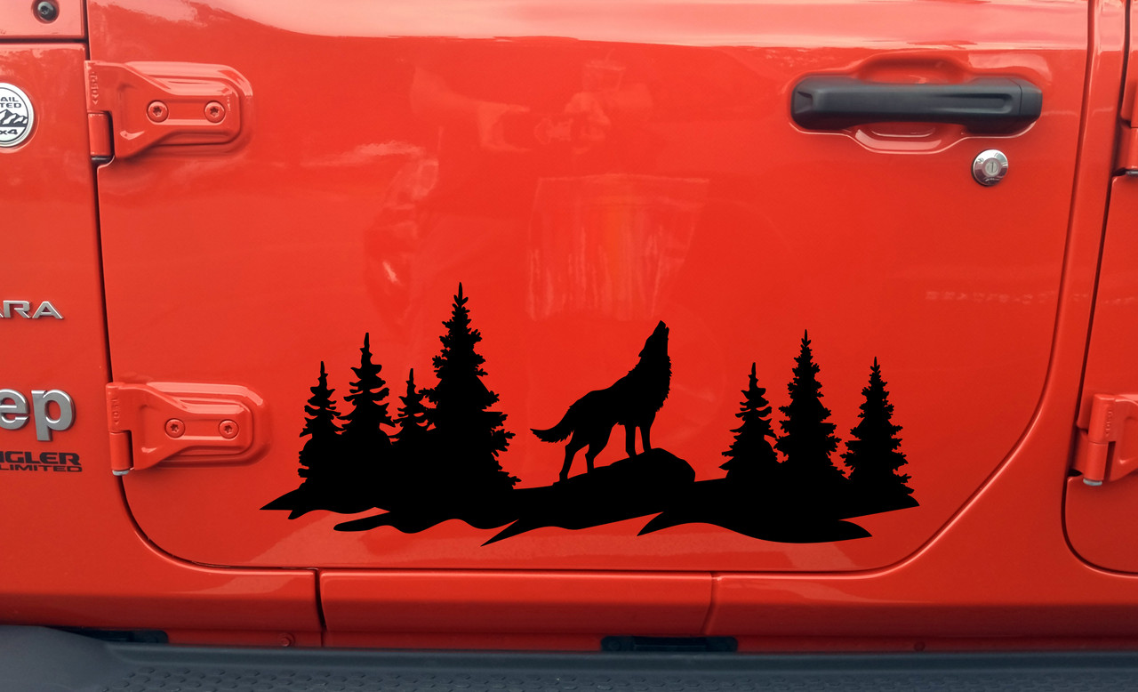 Wolf Howling Forest Scene V2 - Camping RV Truck 4x4 Graphics - Die Cut Sticker
