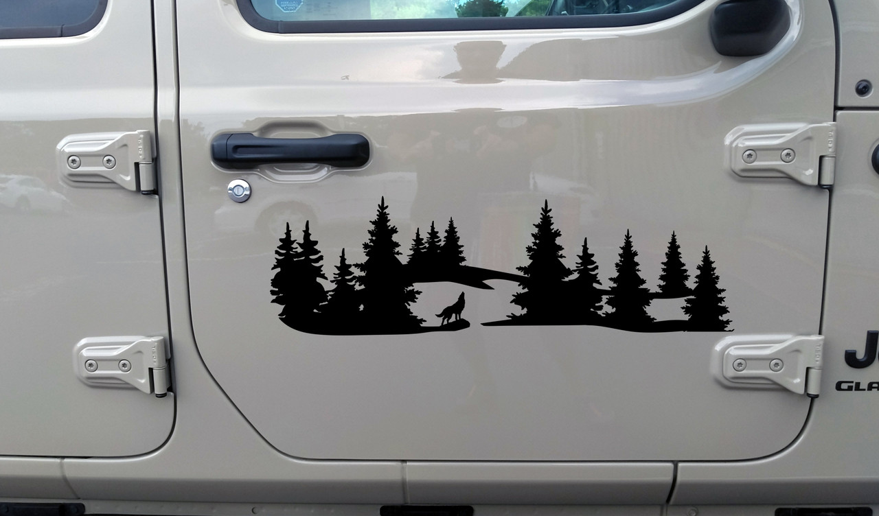 Wolf Howling Forest Scene V3 - Camper 4x4 RV Graphics - Die Cut Sticker