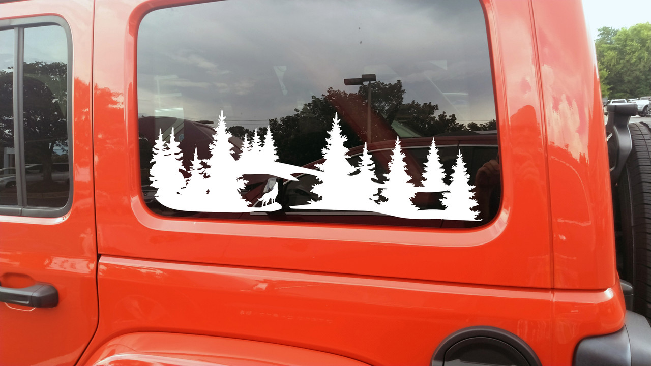 Wolf Howling Forest Scene V3 - Camper 4x4 RV Graphics - Die Cut Sticker
