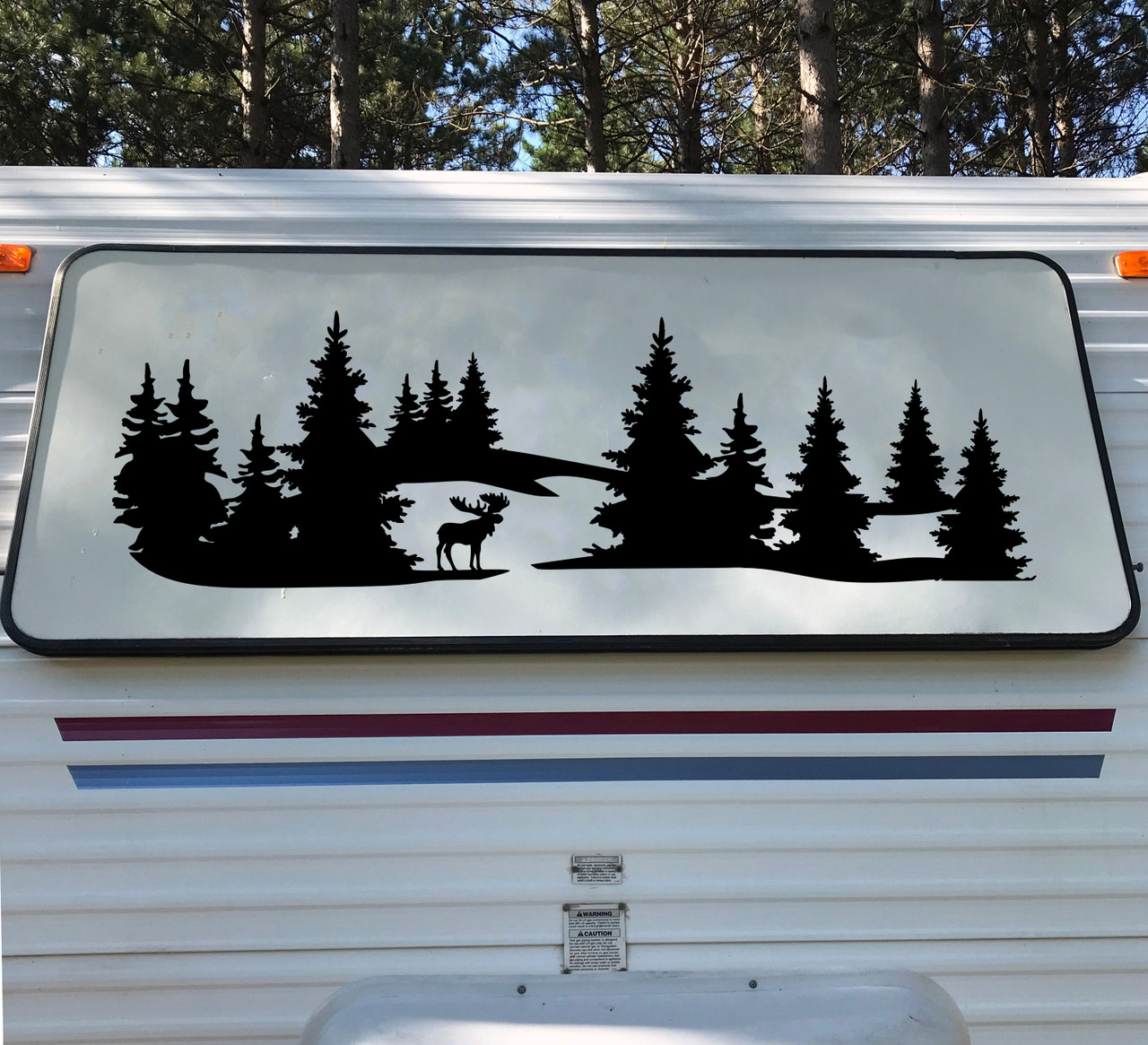 Moose Forest Scene V3 - RV Travel Trailer Camper Graphics - Die Cut Sticker