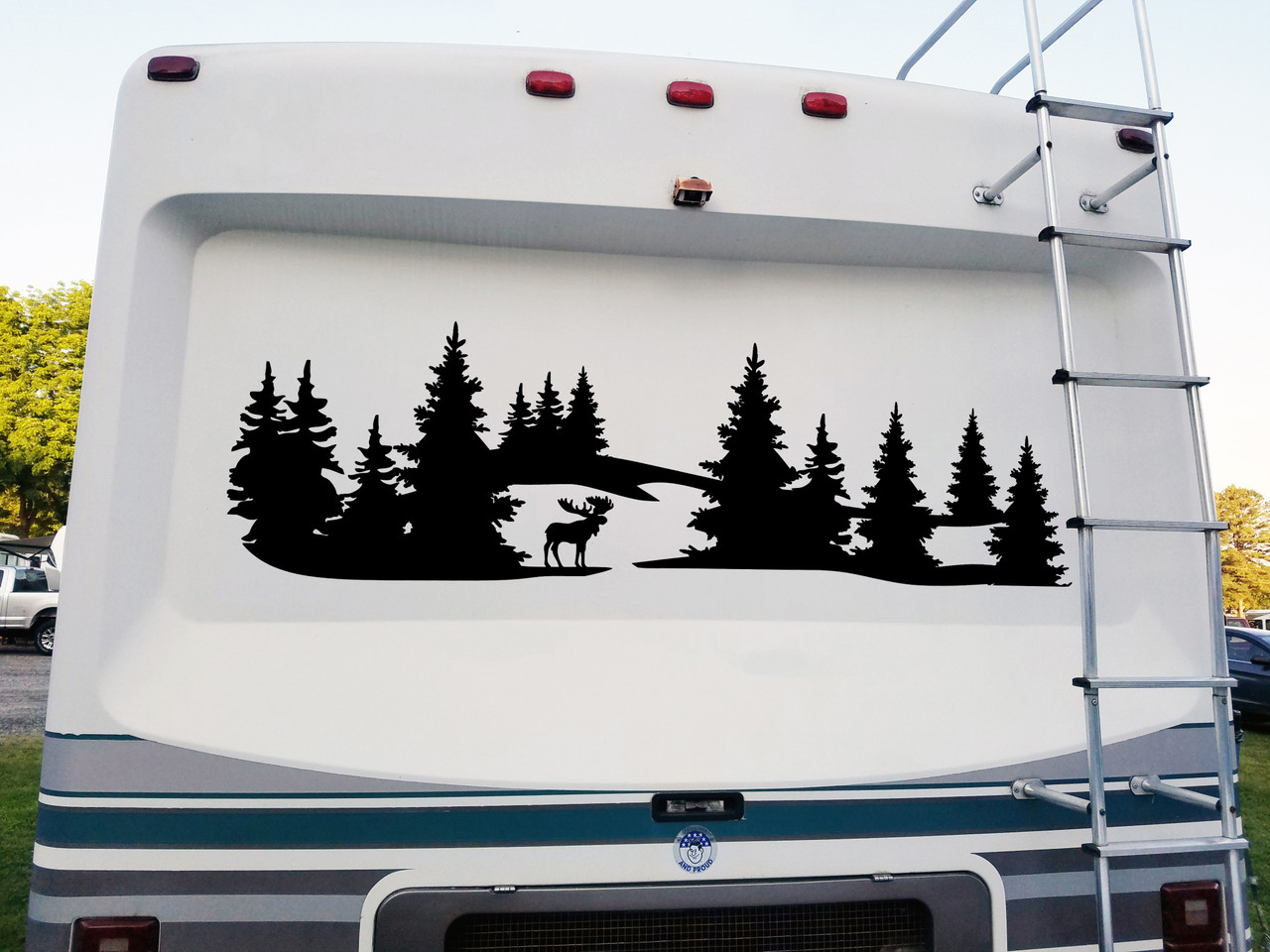 Moose Forest Scene V3 - RV Travel Trailer Camper Graphics - Die Cut Sticker