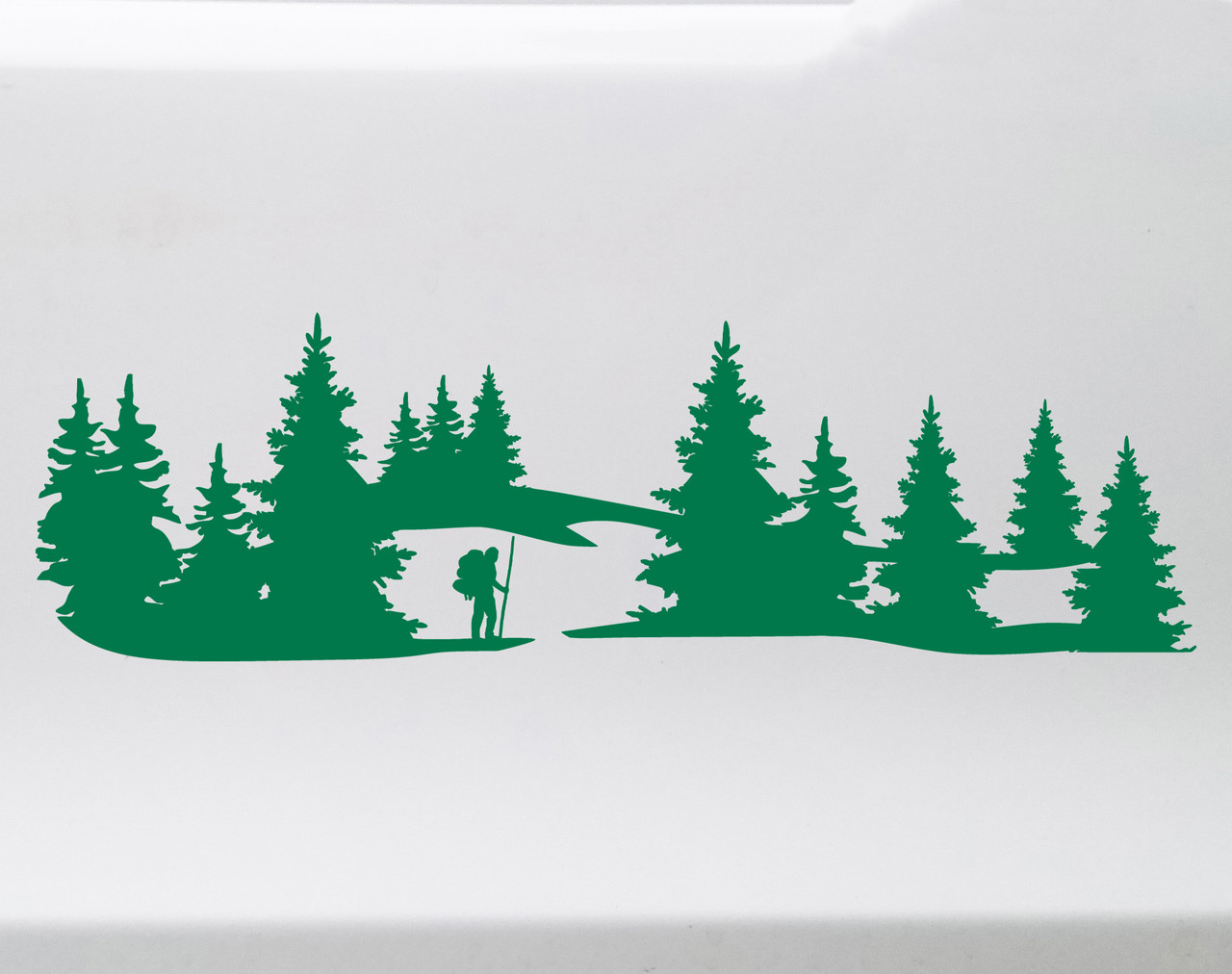Hiker in Forest Scene Vinyl Decal V1- Truck 4x4 Camper Graphics Mountains - Die Cut Sticker