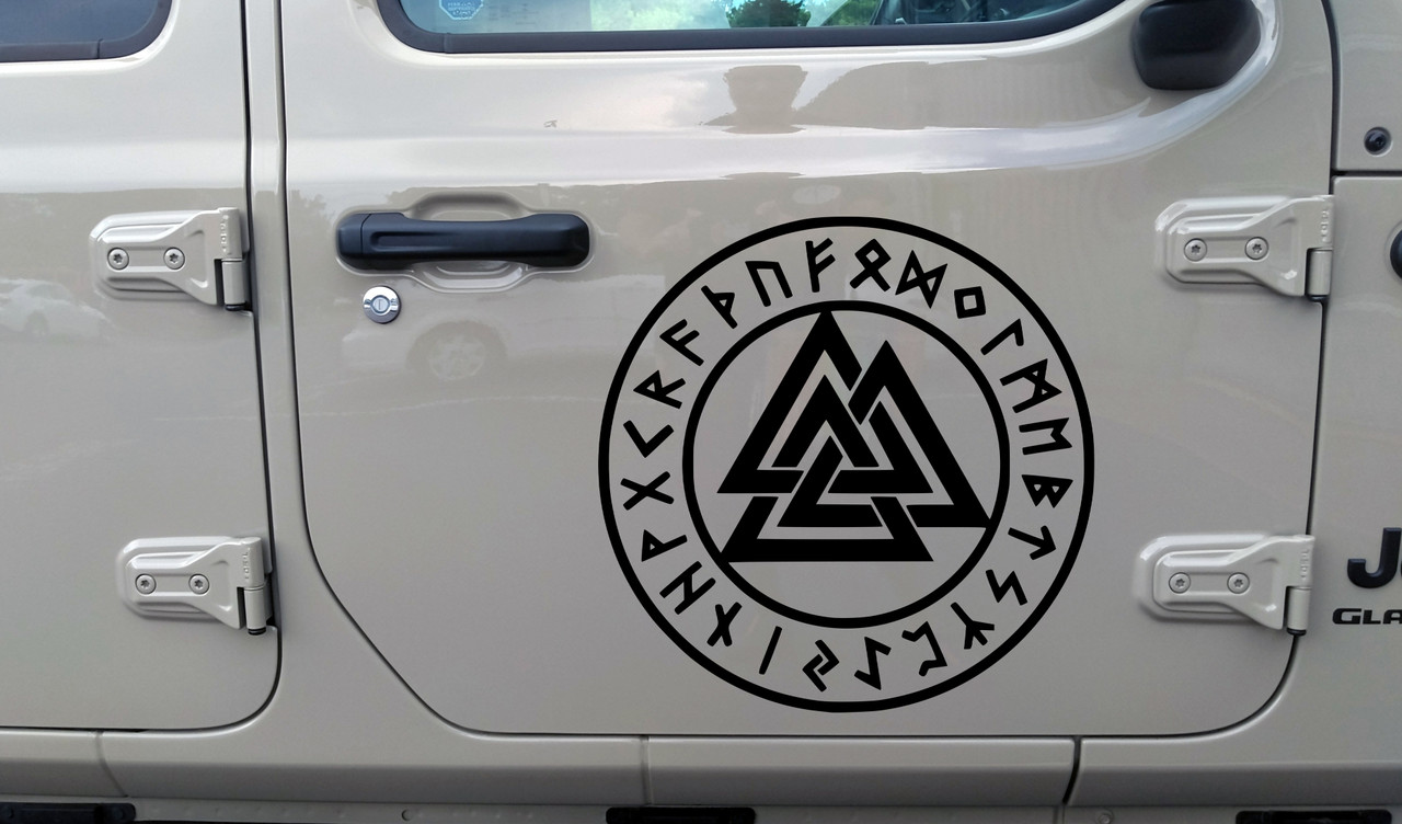 Valknut in Runic Circle Vinyl Decal - Viking Runes Nordic - Die Cut Sticker