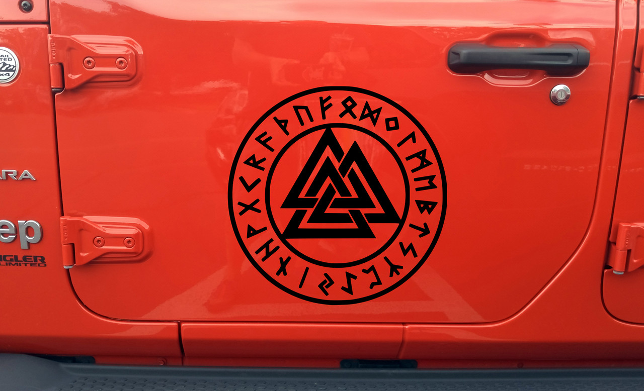 Valknut in Runic Circle Vinyl Decal - Viking Runes Nordic - Die Cut Sticker