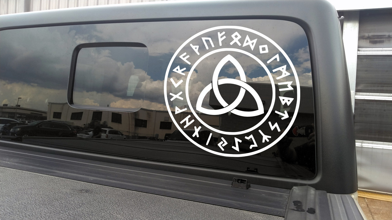 Triquetra in Runic Circle Vinyl Decal - Viking Nordic Symbol Runes - Die Cut Sticker
