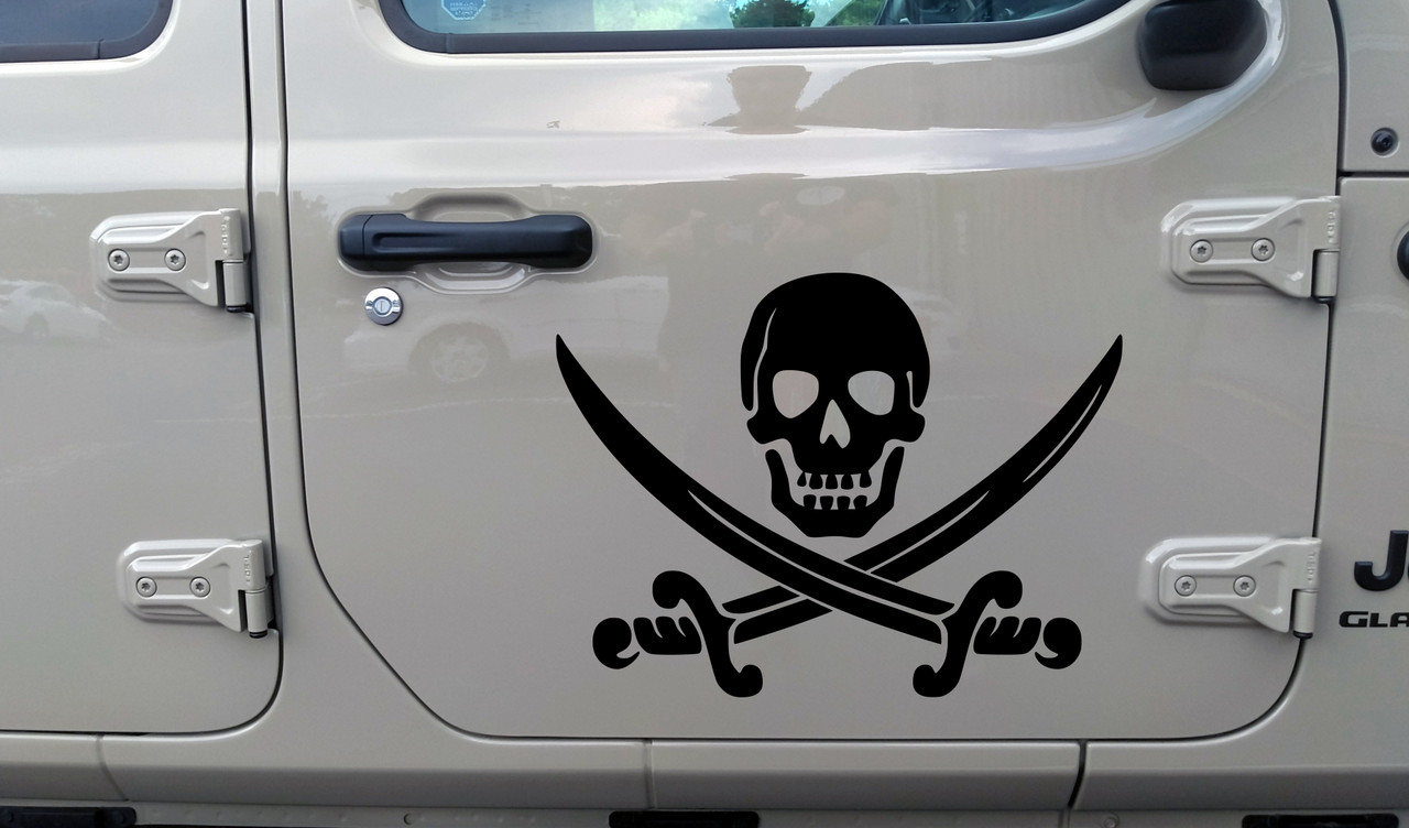 Skull with Crossed Swords Vinyl Decal - Pirate Flag - Die Cut Sticker
