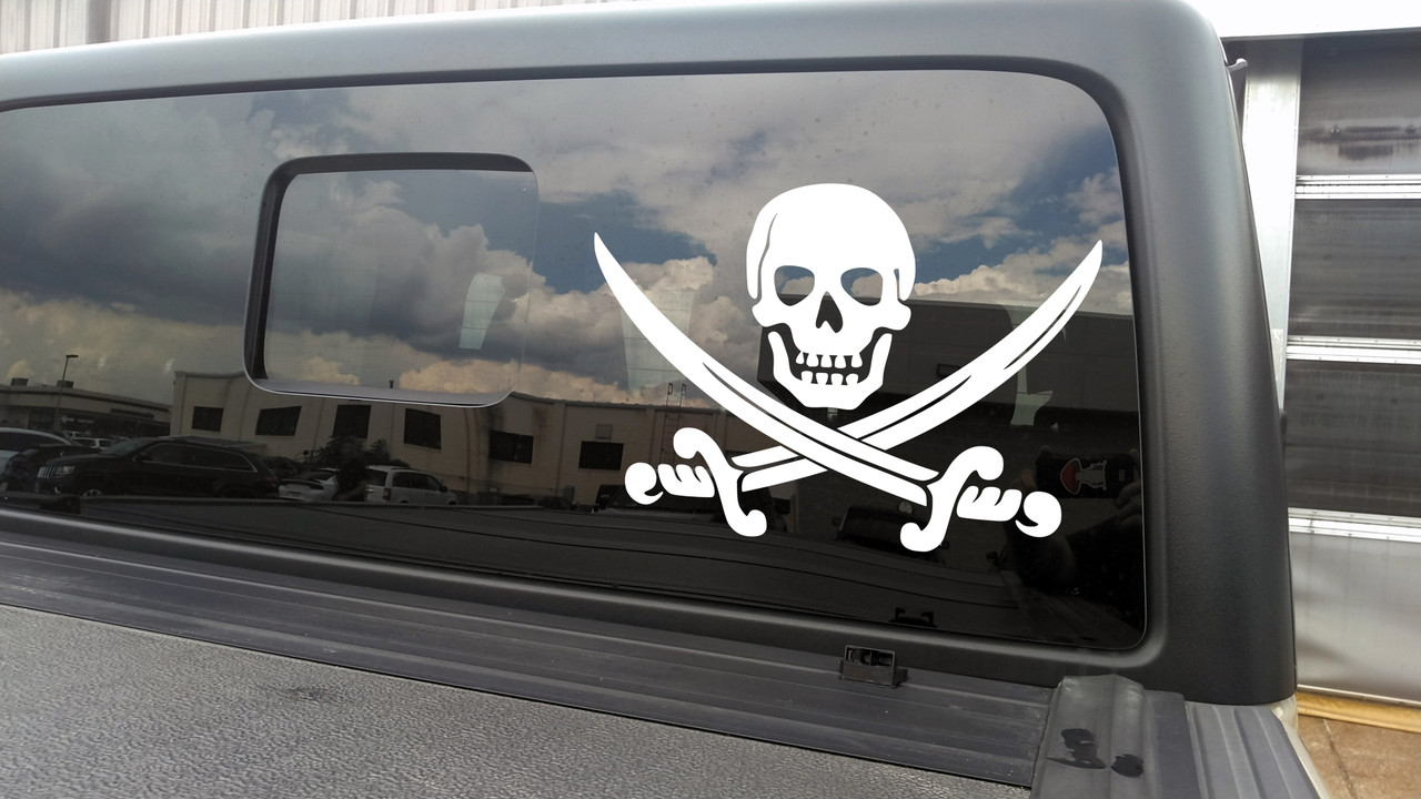 Skull with Crossed Swords Vinyl Decal - Pirate Flag - Die Cut Sticker
