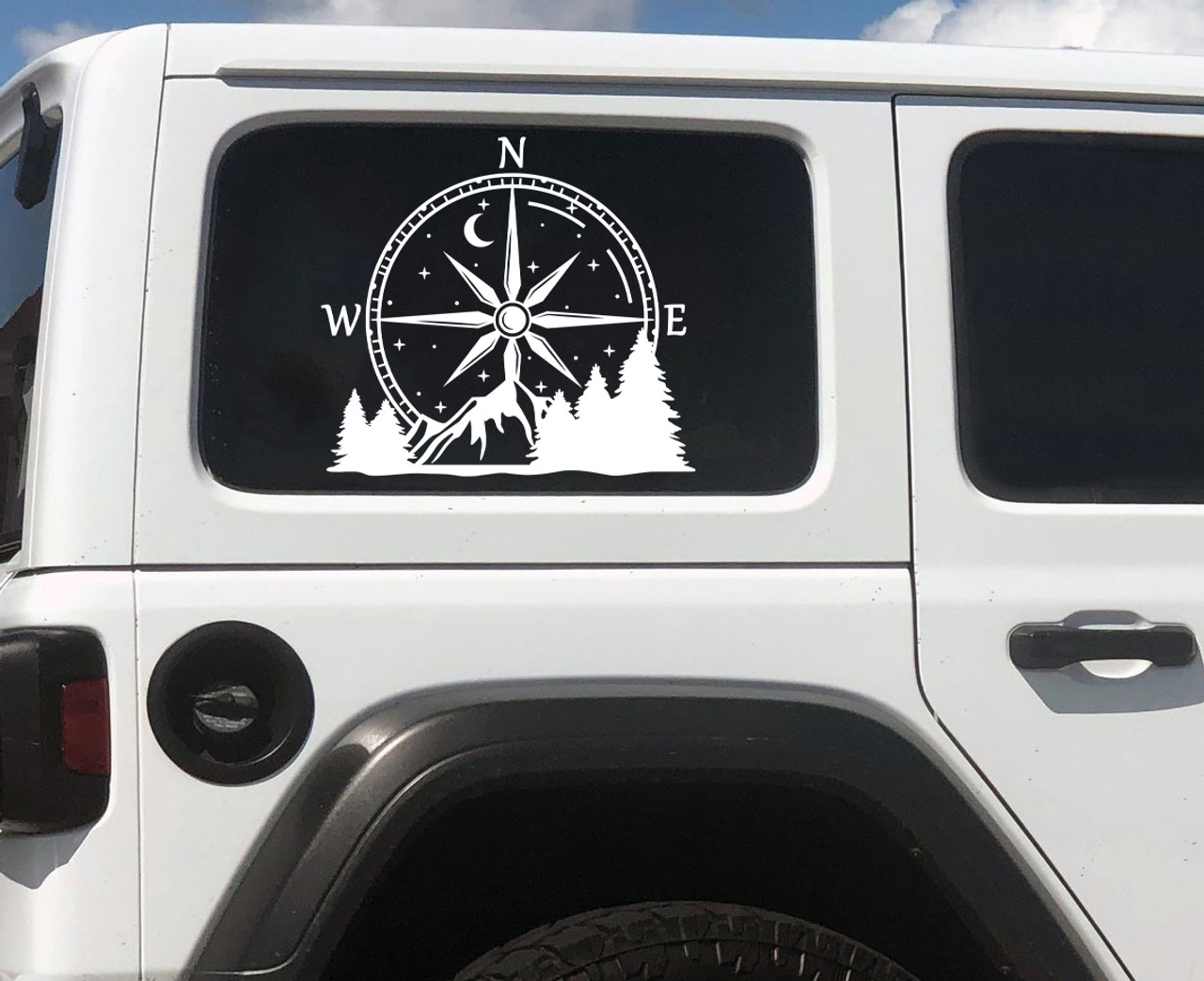 Compass Rose Mountain Vinyl Decal V1 - Forest Graphics for RV - Die Cut Sticker
