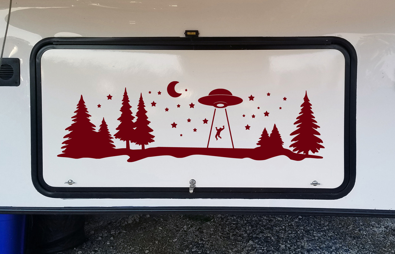UFO Forest Moon Scene Vinyl Decal V1 - RV Graphics Stars Alien Abduction - Die Cut Sticker