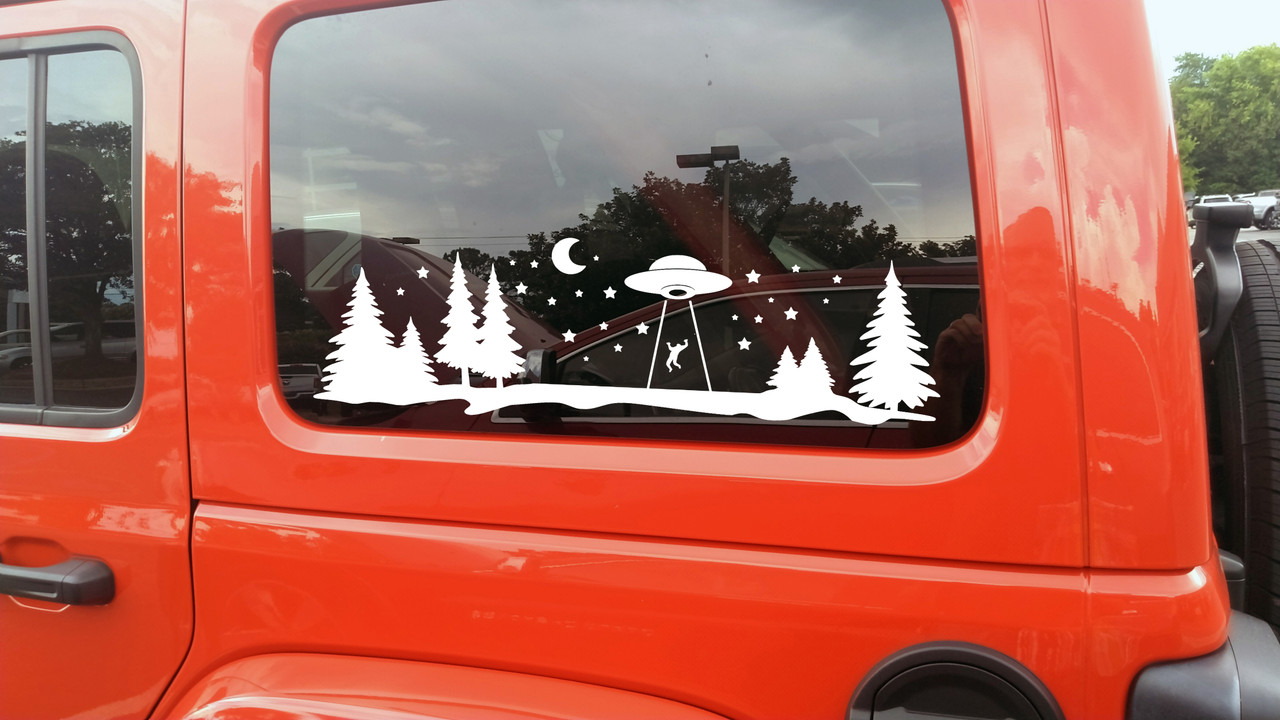 UFO Forest Moon Scene Vinyl Decal V1 - RV Graphics Stars Alien Abduction - Die Cut Sticker