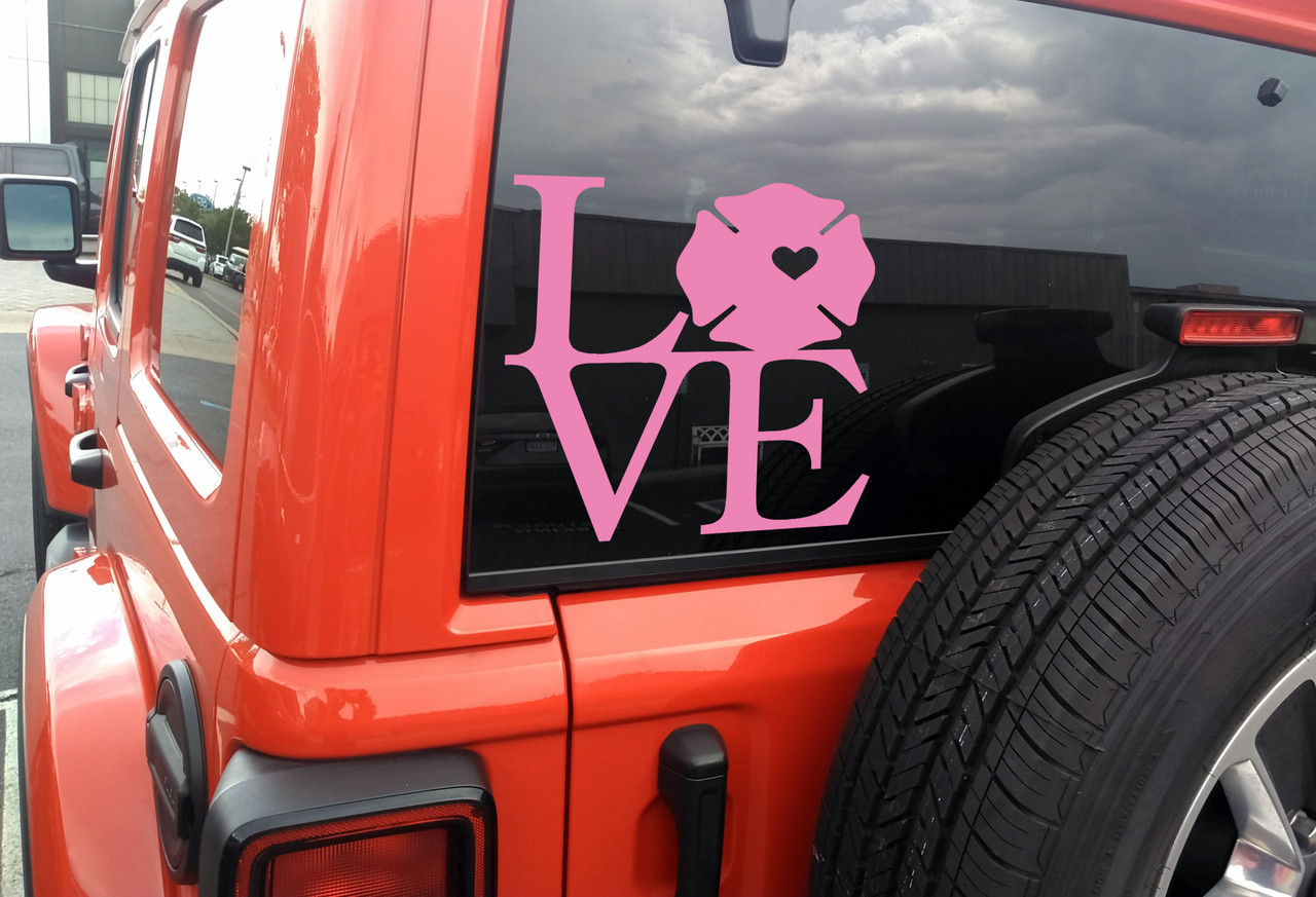 Love Firefighter Vinyl Decal - Maltese Cross Heart FD - Die Cut Sticker
