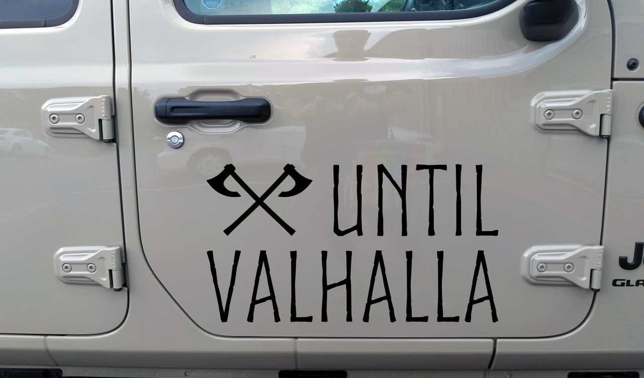 Until Valhalla Vinyl Decal V2 - Viking Crossed Battle Axes Norse - Die Cut Sticker