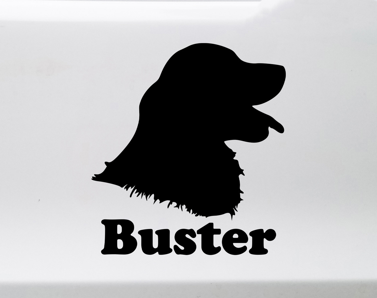 Personalized Golden Retriever head profile vinyl decal with custom dog name and mirror option