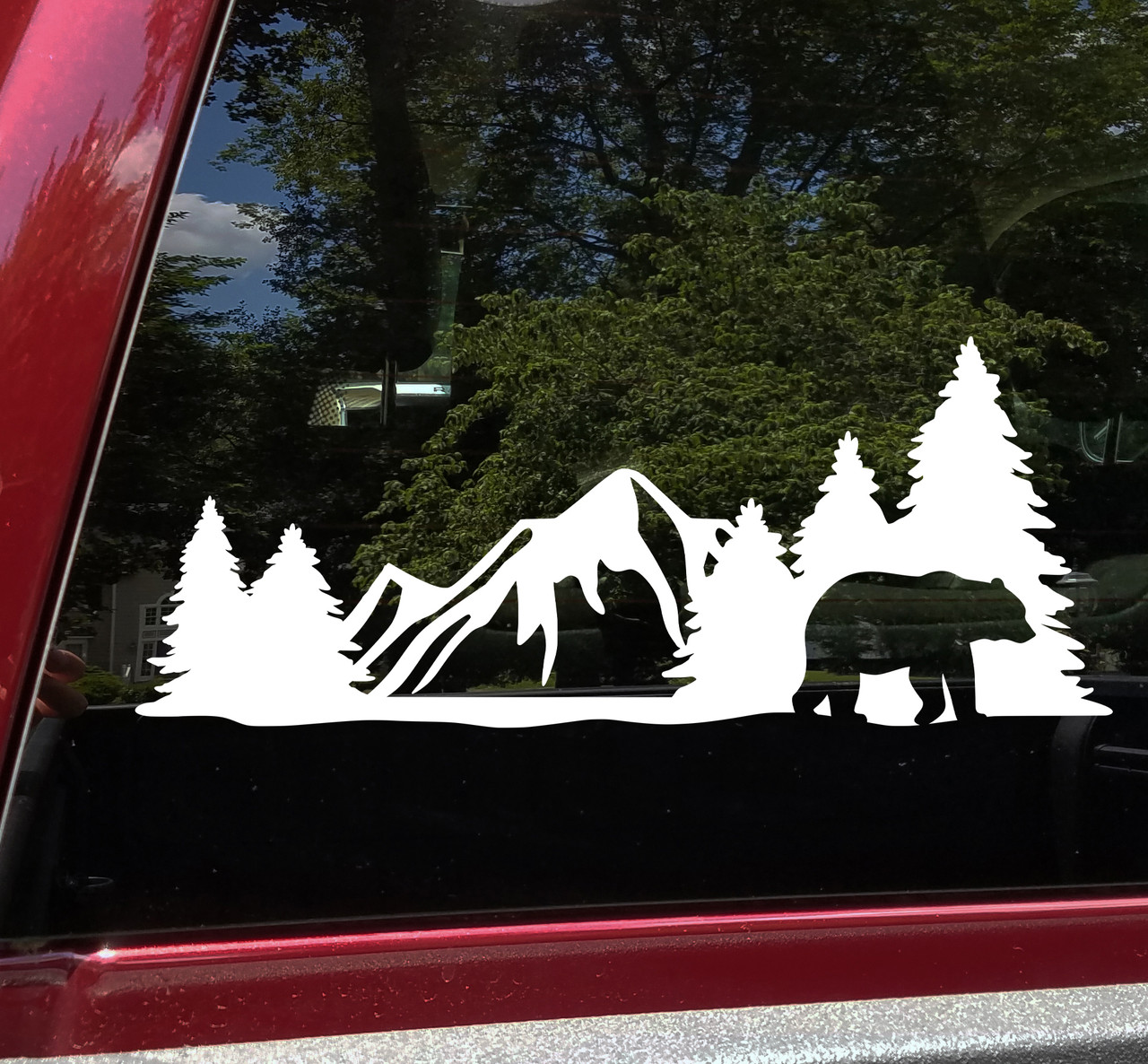 Bear Forest Scene Vinyl Decal V3 - Mountains RV Graphics Camping - Die Cut Sticker
