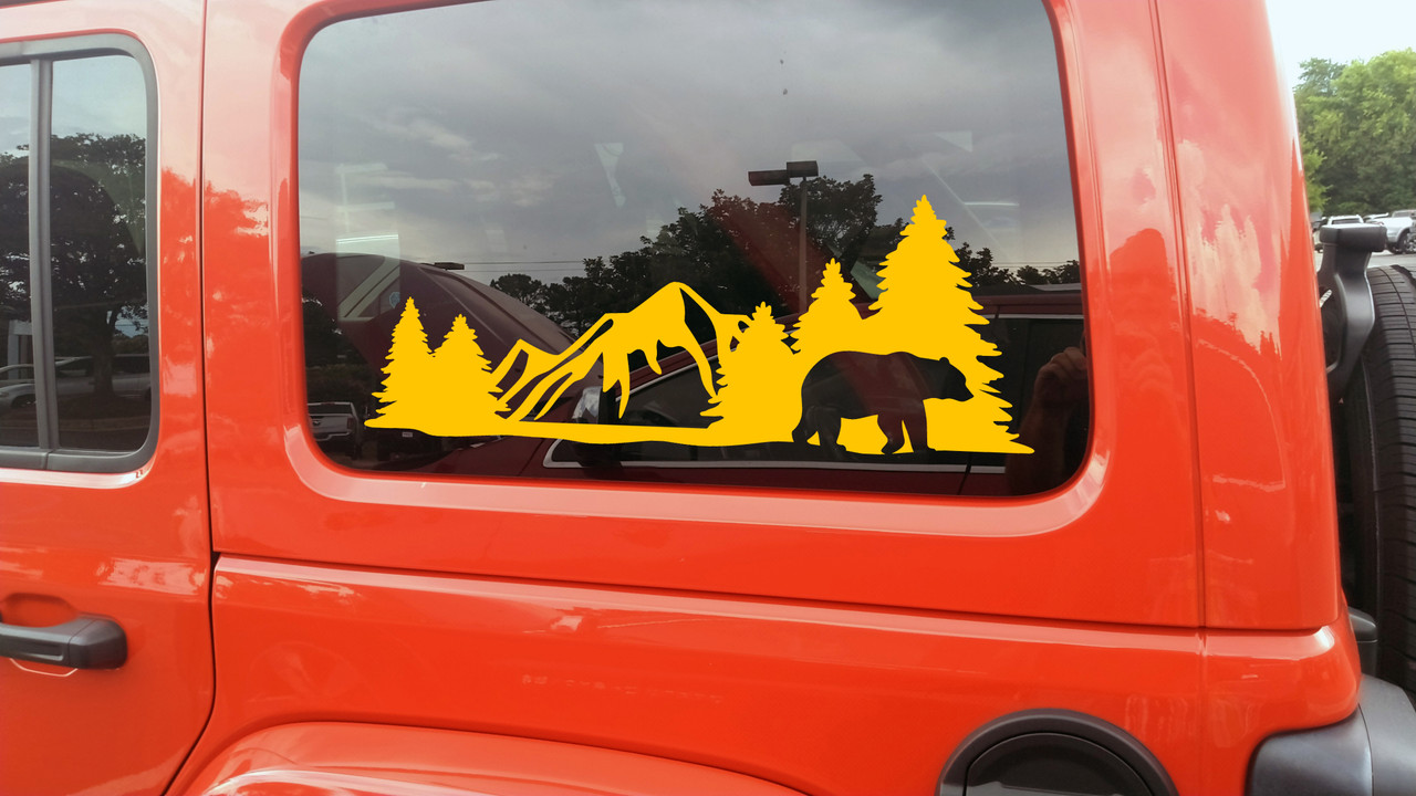 Bear Forest Scene Vinyl Decal V3 - Mountains RV Graphics Camping - Die Cut Sticker