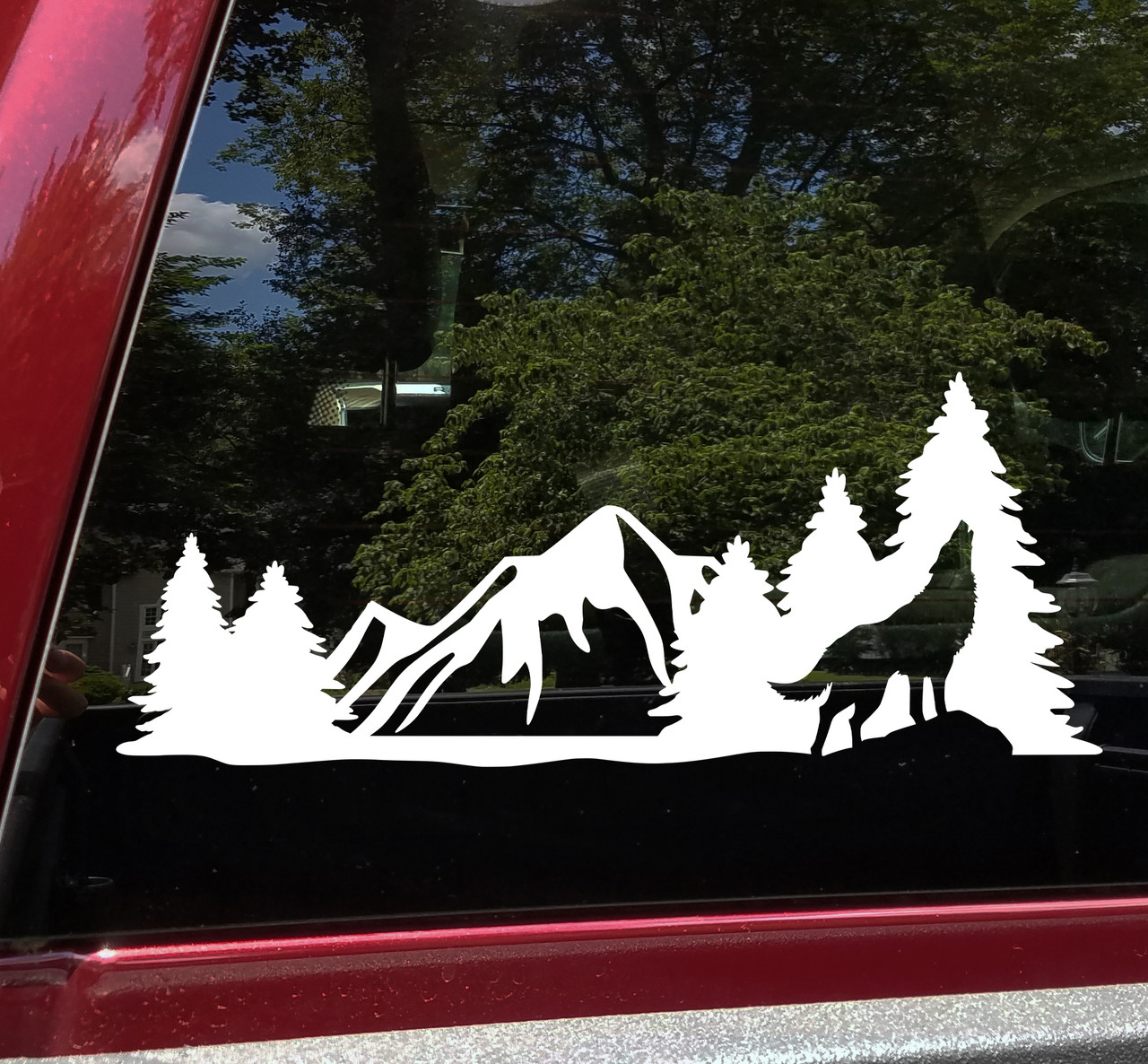 Wolf Howling Forest Scene Vinyl Decal V4 - Mountains RV Graphics Camping - Die Cut Sticker