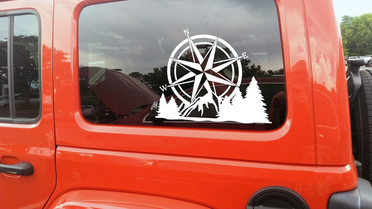 Compass Mountain Forest Scene V2 - Camping RV Graphics Scenery - Die Cut Sticker