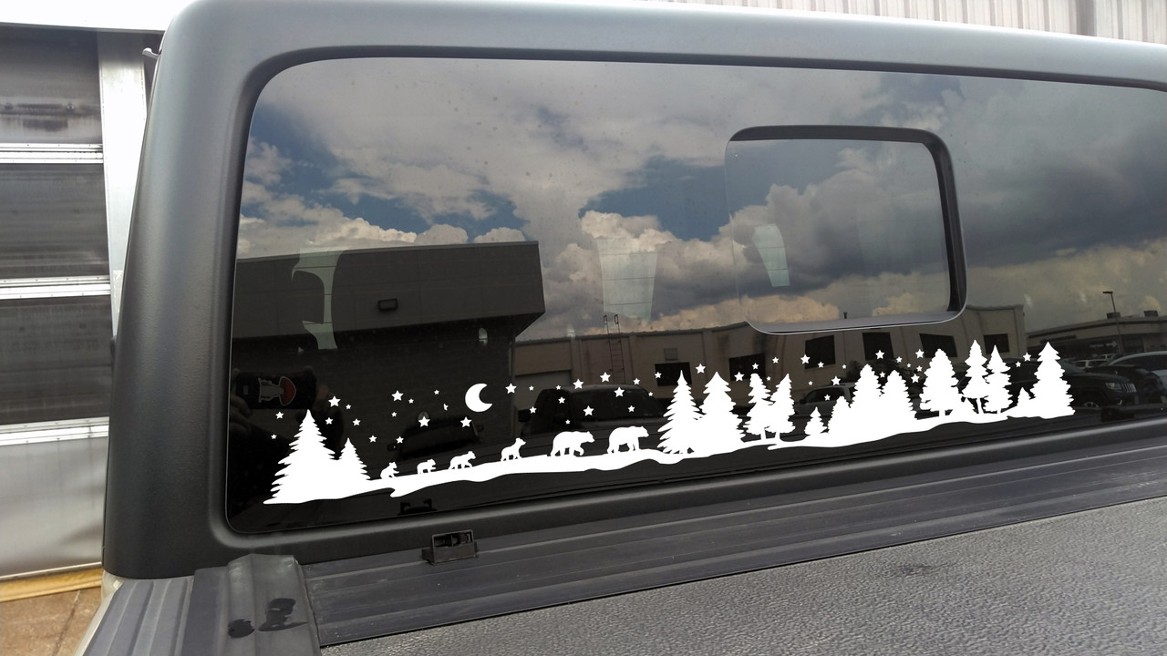 Bear Family of 6 Moon Scene Vinyl Decal V6 -  Forest Stars RV Graphics - Die Cut Sticker