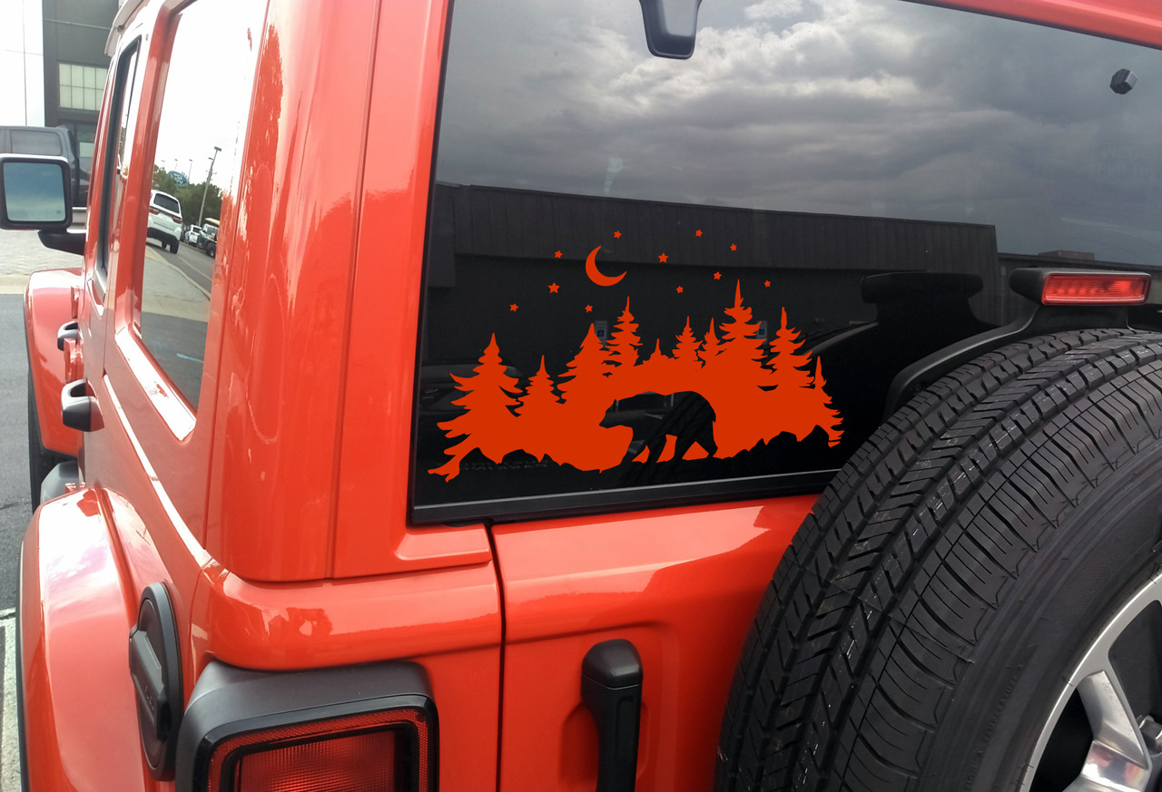 Bear in Forest Moon Stars V1 Vinyl Decal - RV Graphics Scene Camping PNW - Die Cut Sticker