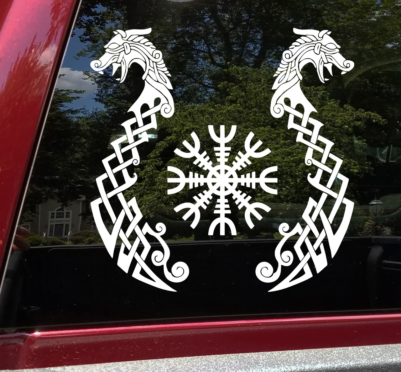 Viking Dragons with Helm of Awe Vinyl Decal V1 - Fafnir Aegishjalmur Norse Mythology - Die Cut Sticker