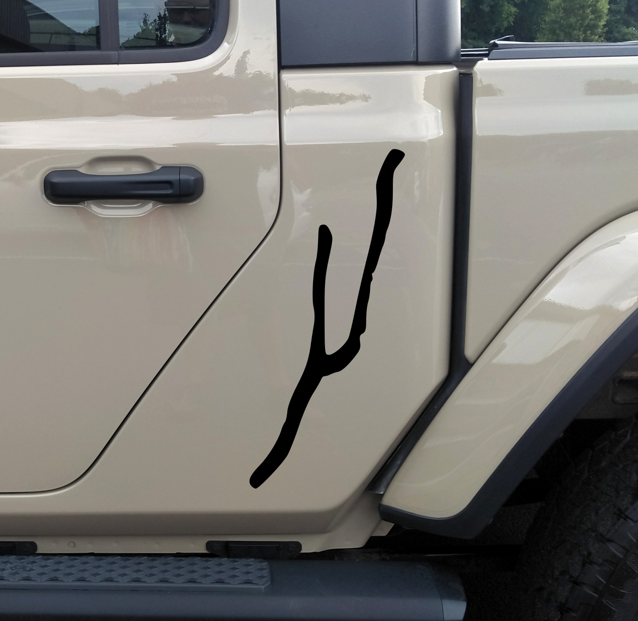 Keuka Lake New York Y-shaped outline vinyl decal shown in white on a tinted SUV window, featuring the two northern branches and southern extension of the Finger Lakes waterway.