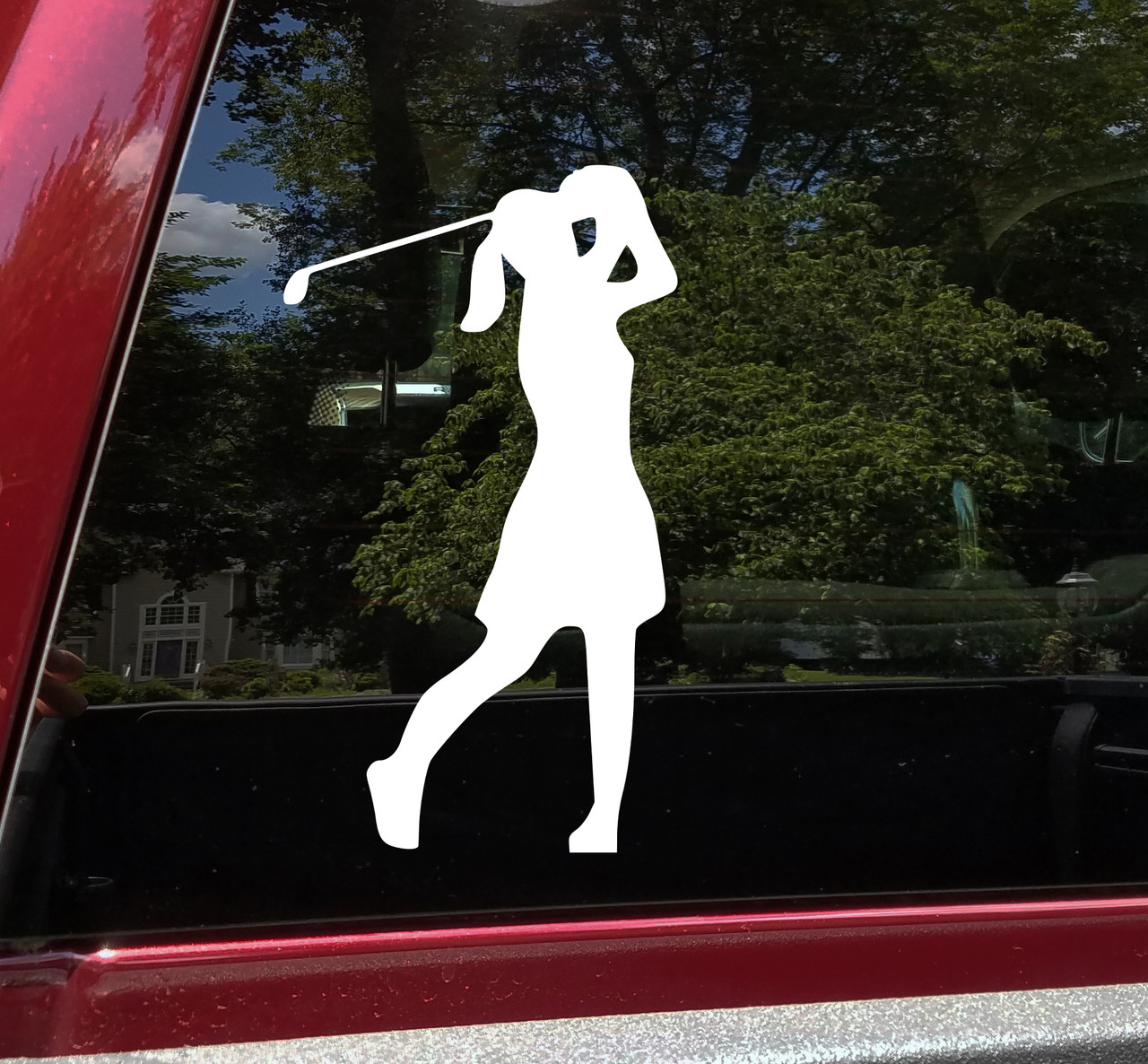 Golf Golfing Woman Vinyl Decal  - Tee Shot Drive Swing Driver - Die Cut Sticker