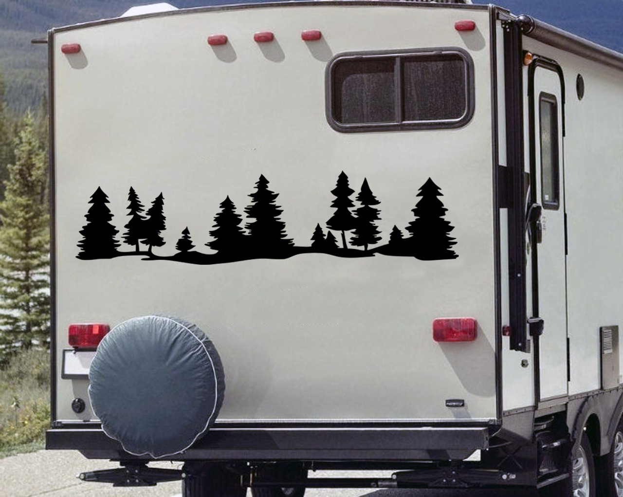 Trees Forest Scene Vinyl Decal - Tree Line RV Camper Trailer - Die Cut Sticker