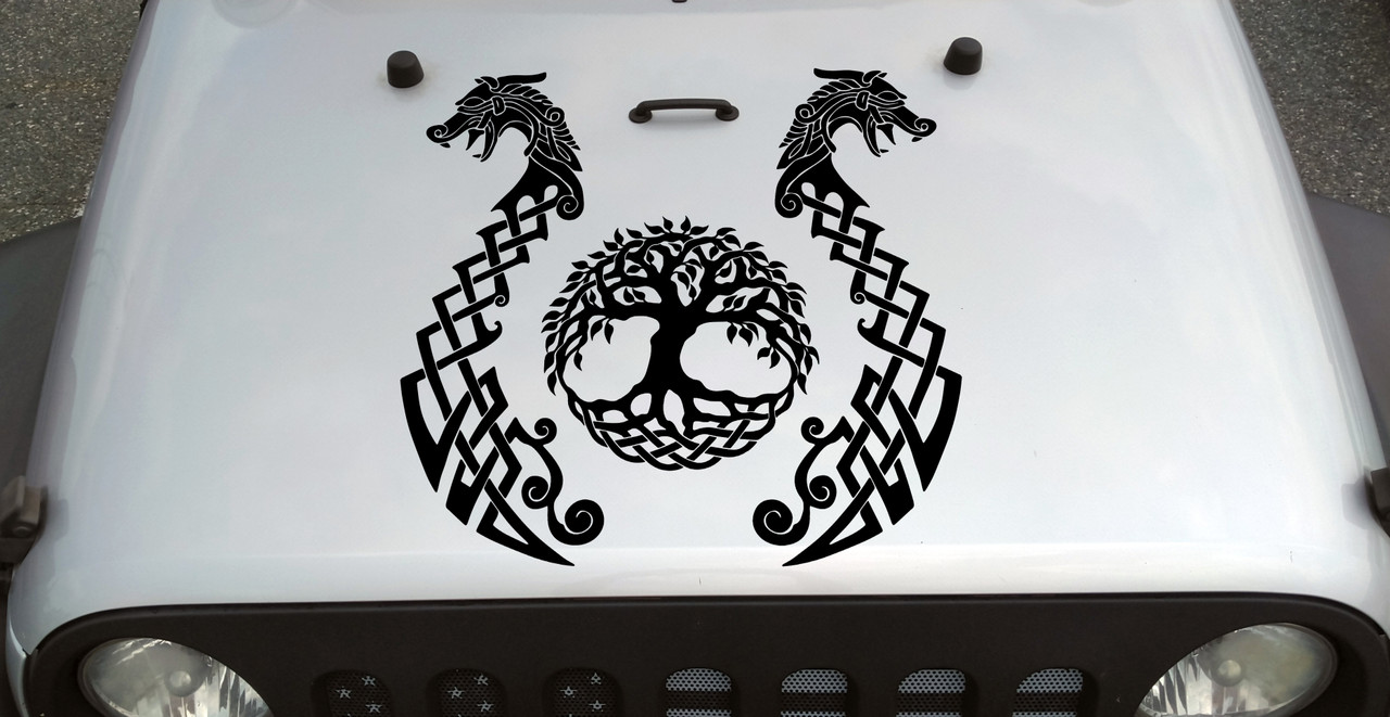 Viking Dragons with Tree of Life - Yggdrasil Icelandic Norse Mythology - Die Cut Sticker
