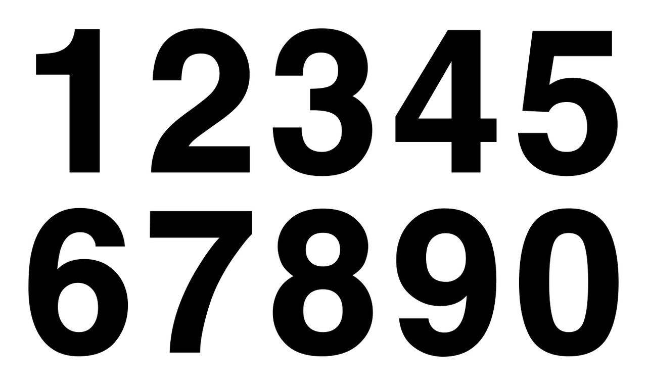 Sheet of 20 Numbers Arial Helvetica Bold Font Vinyl Decal - Standard ...